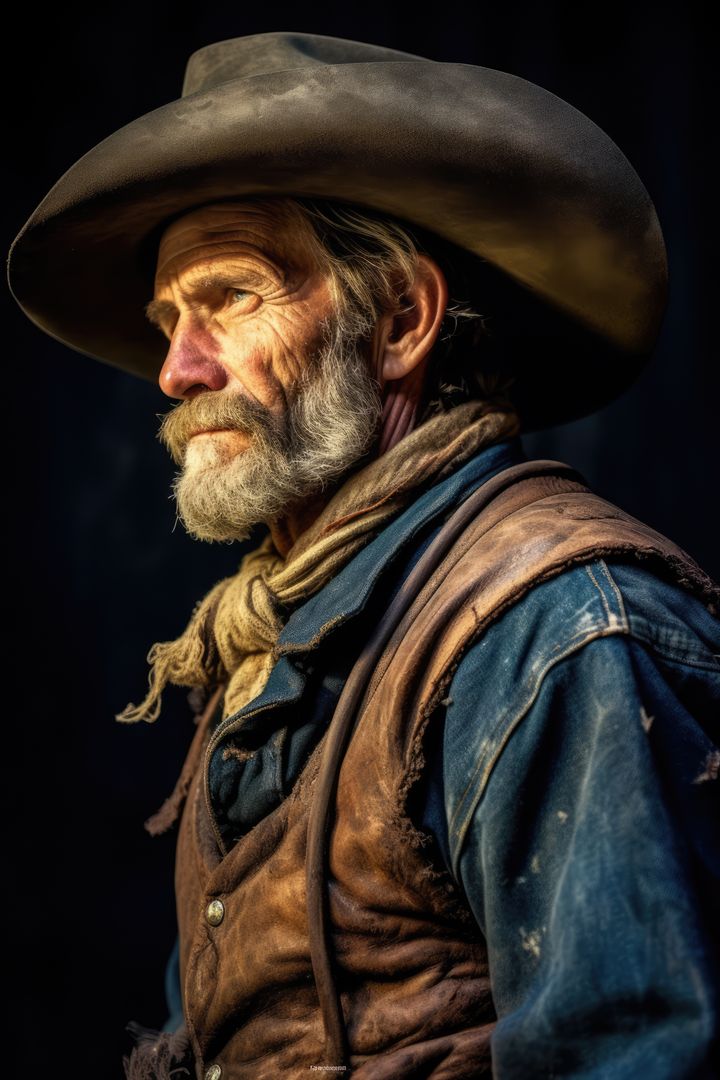 Profile of senior caucasian cowboy with hat and beard, created using generative ai technology - Free Images, Stock Photos and Pictures on Pikwizard.com