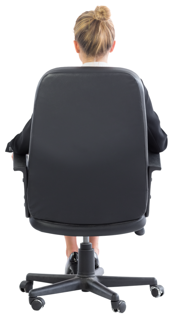 Transparent background blonde businesswoman sitting on swivel chair - Download Free Stock Images Pikwizard.com