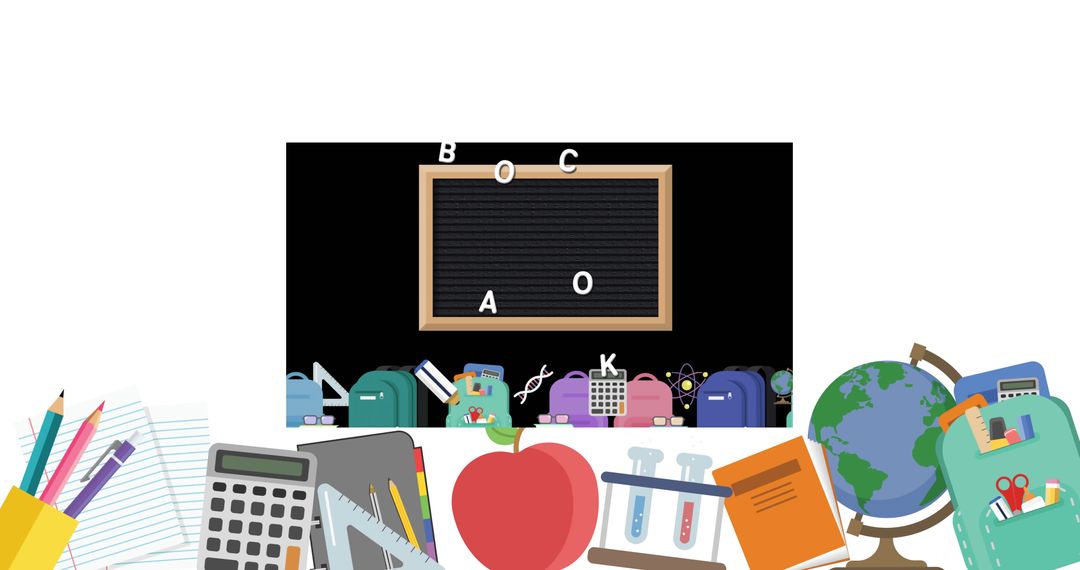 Educational Essentials: School Items and Blackboard Alphabet