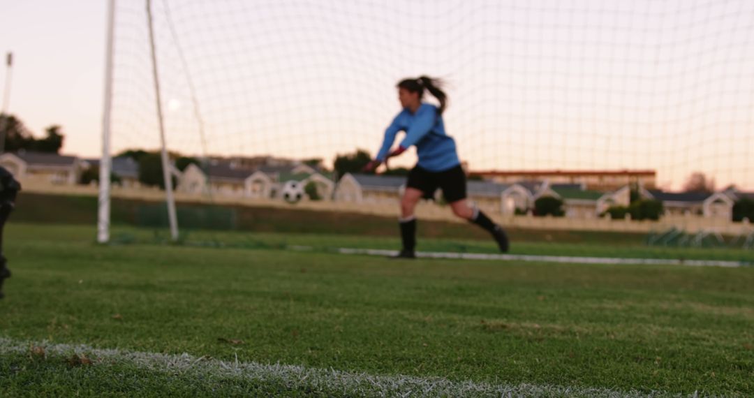 Goalkeeper on soccer field during sunset practice - Free Images, Stock Photos and Pictures on Pikwizard.com