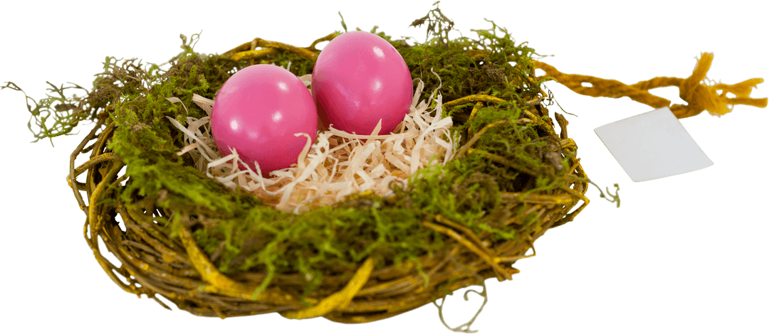 Transparent Pink Easter Eggs in Decorative Green Nest