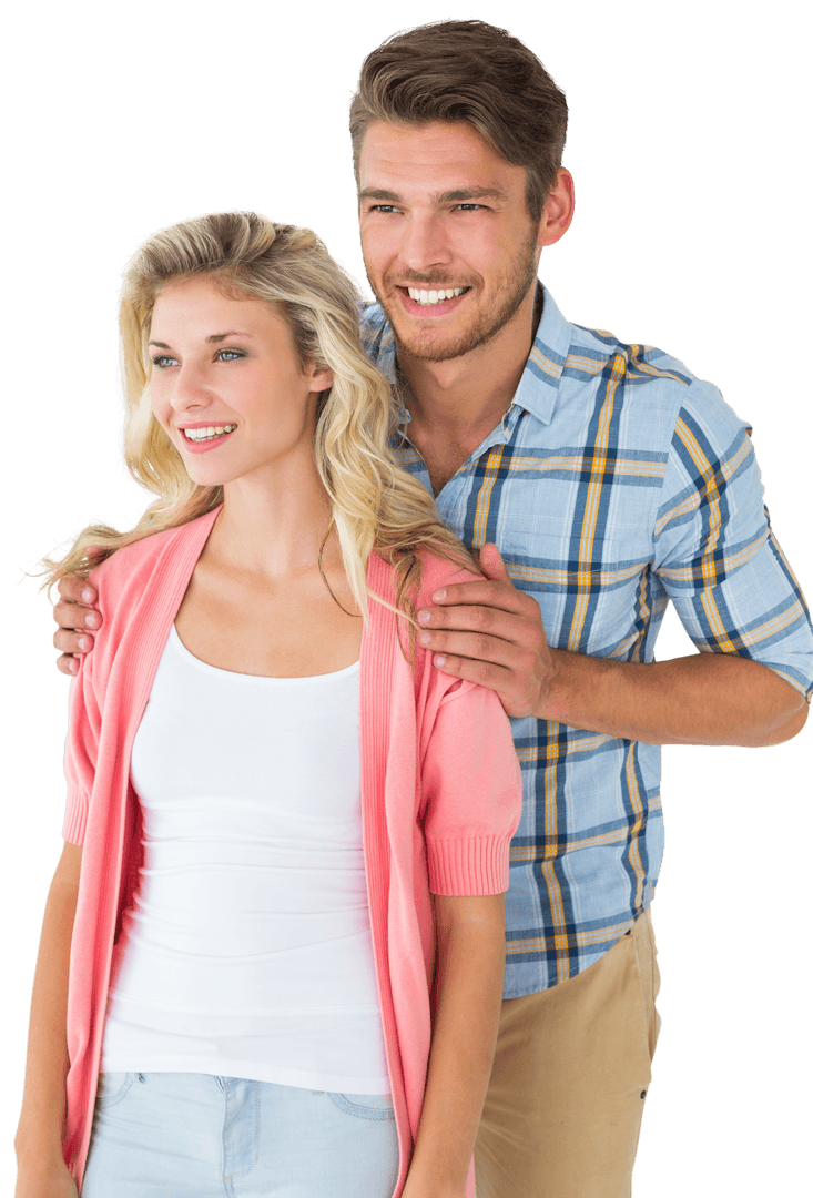 Attractive Young Couple Smiling Isolated on Transparent Background
