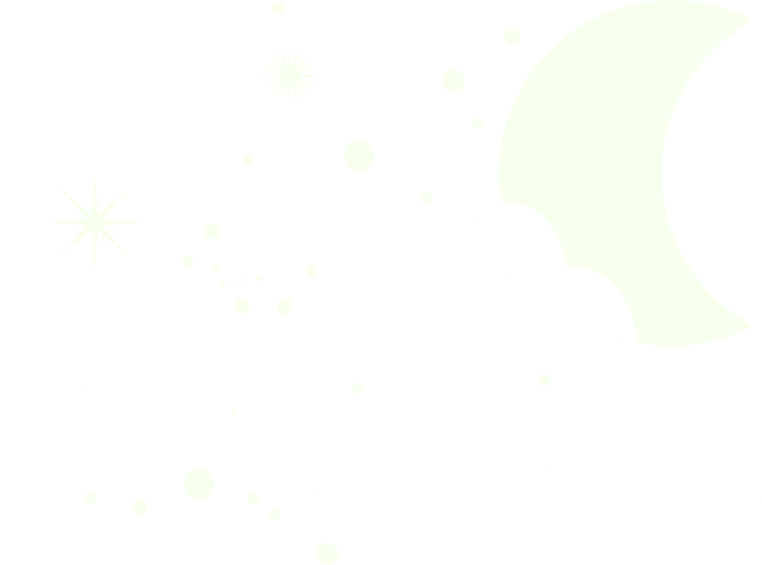 Sketchy Moon and Clouds with Starry Swirls on Transparent Background