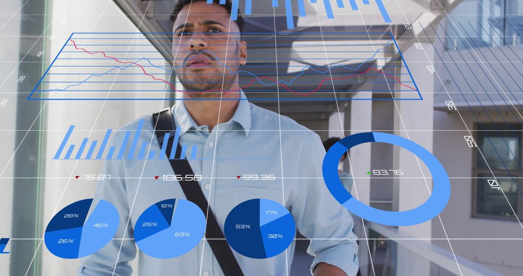 Businessman Analyzing Data Visualizations in Modern Office Environment