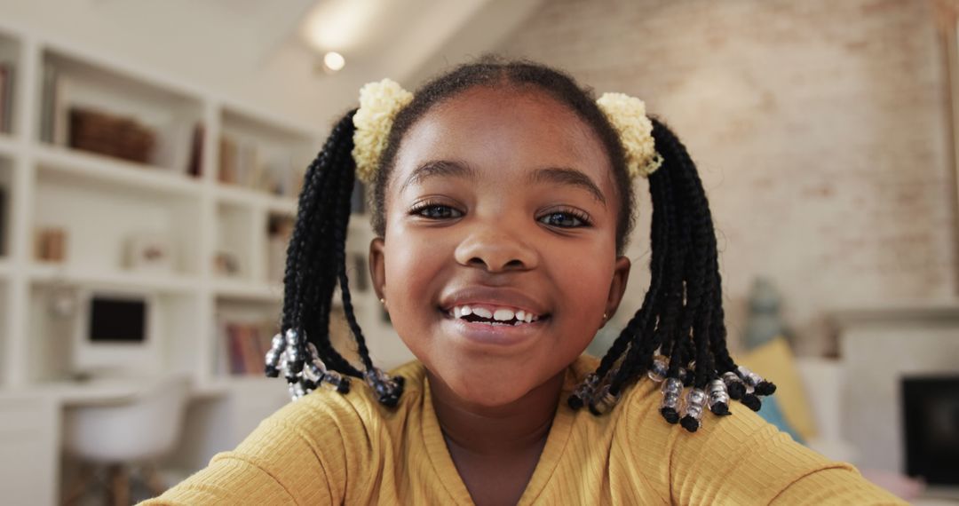 Smiling African American Girl Video Calling at Home - Free Images, Stock Photos and Pictures on Pikwizard.com