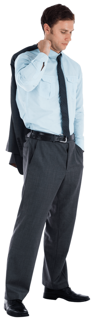 Transparent Businessman Holding Jacket with Thoughtful Expression