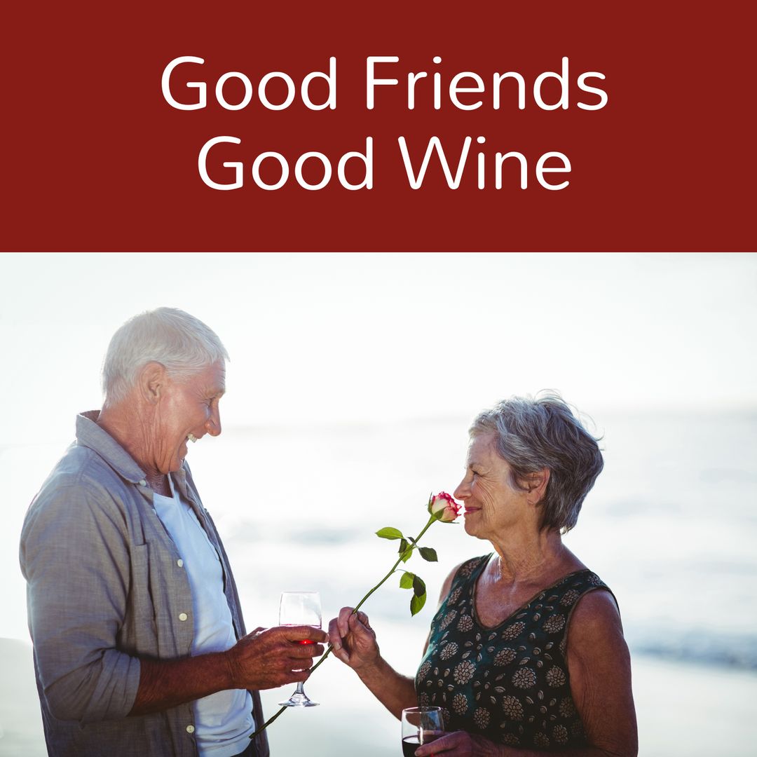Joyful Senior Couple Enjoying Wine by the Seaside