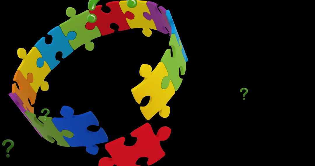 Floating Colorful Puzzle Pieces on Black Background