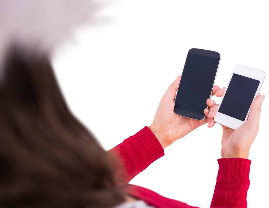 Woman Holding Two Smartphones with Transparent Background - Download Free Stock Images Pikwizard.com