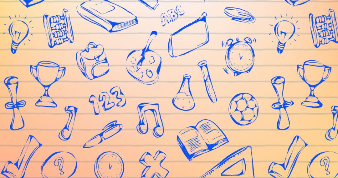 Hand-drawn Education Icons on Lined Background with Orange Tint