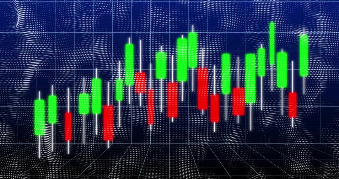 3D Digital Visualization of Candlestick Chart with Abstract Wave Pattern
