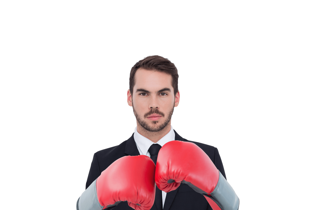 Businessman with Red Boxing Gloves on Transparent Background