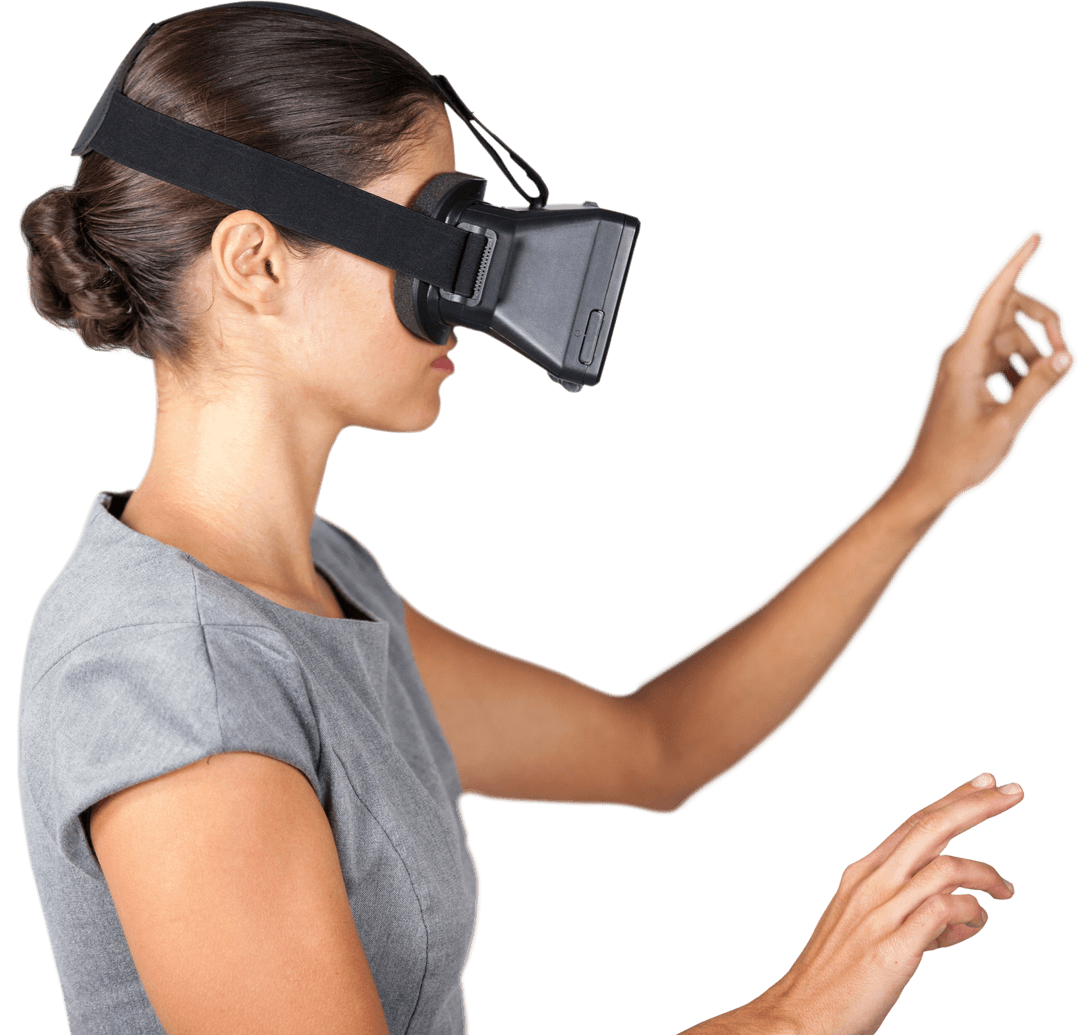 Side View of Woman Using Transparent Virtual Reality Glasses