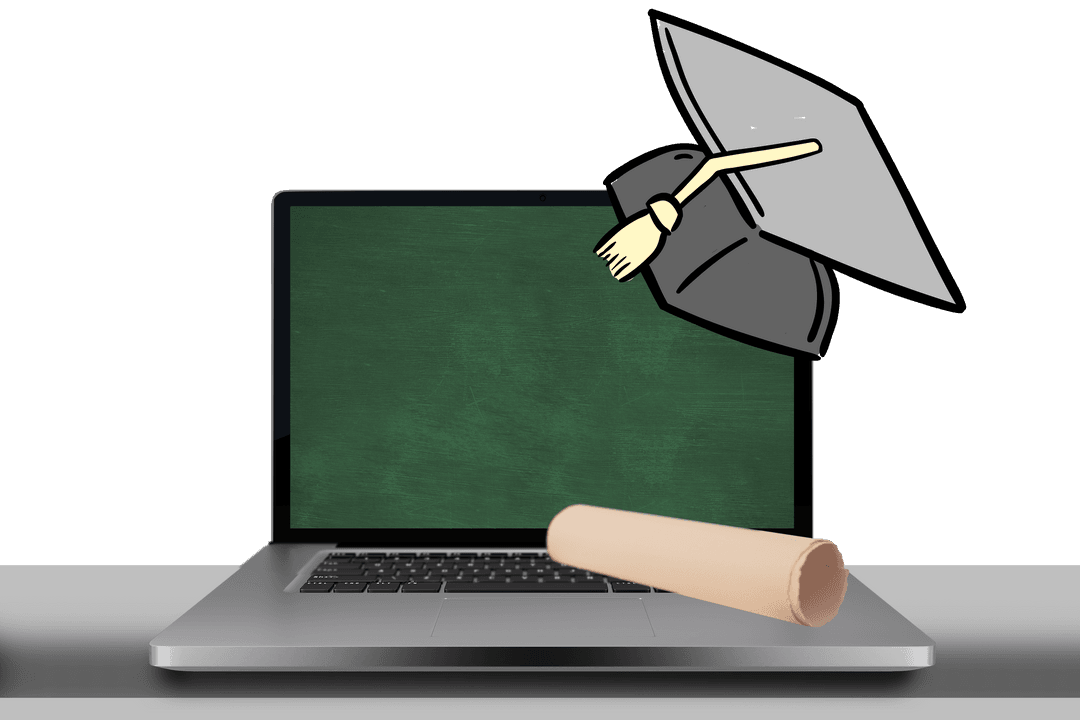 Transparent Graduation Concept with Laptop and Cap