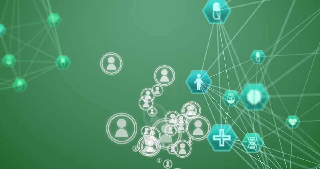 Digital Network Connections with Data Icons on Green Background