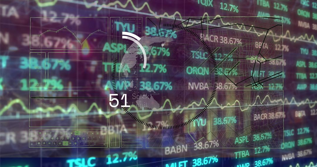 Abstract Financial Interface with Data Visualization and Stock Charts