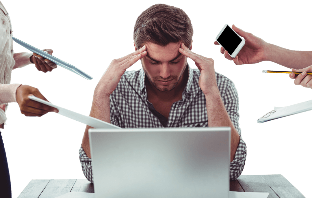 Stressed Businessman in Casual Office Workspace Transparent Background