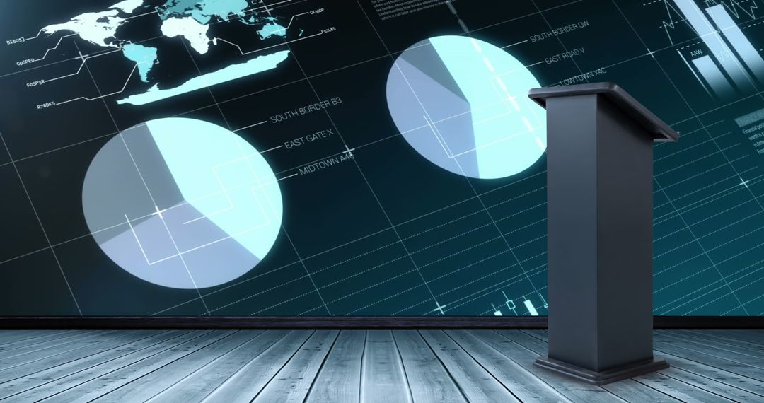 Empty Podium Against Financial Data Analytics Background