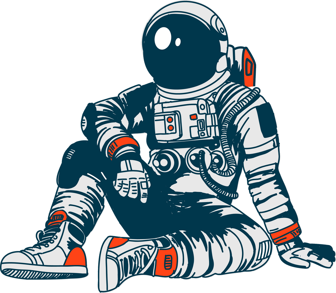 Relaxing Astronaut in Spacesuit on Transparent Background