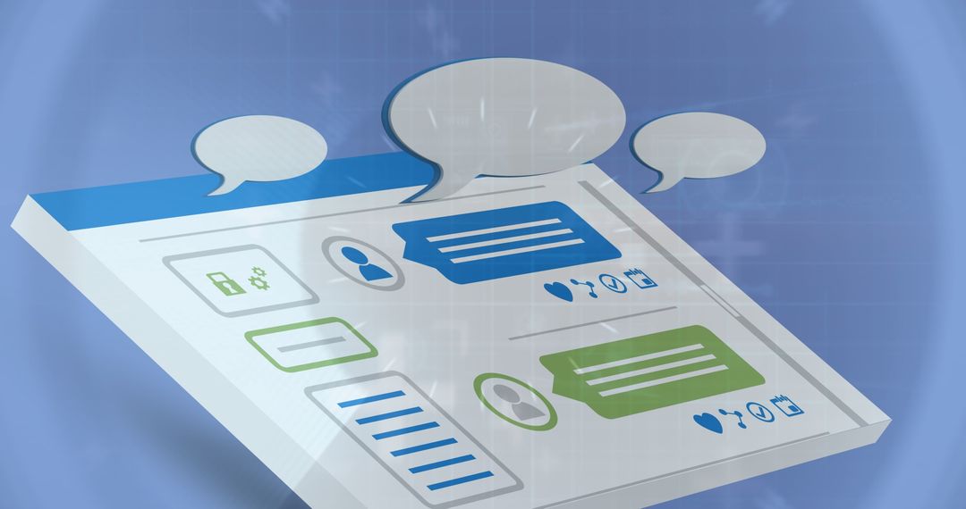 Digital Communication Interface with Speech Bubbles and Technology Cues