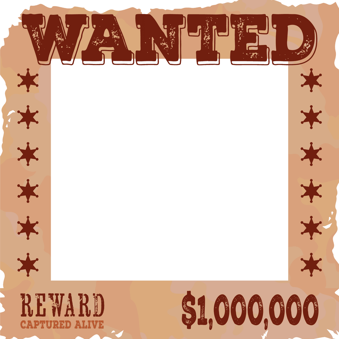 Vintage Western Style Wanted Poster Frame with Transparent Background