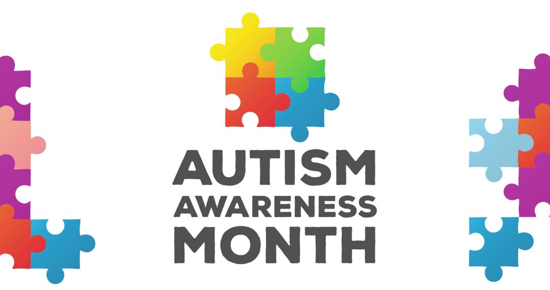 Autism awareness month logo with colorful puzzle pieces