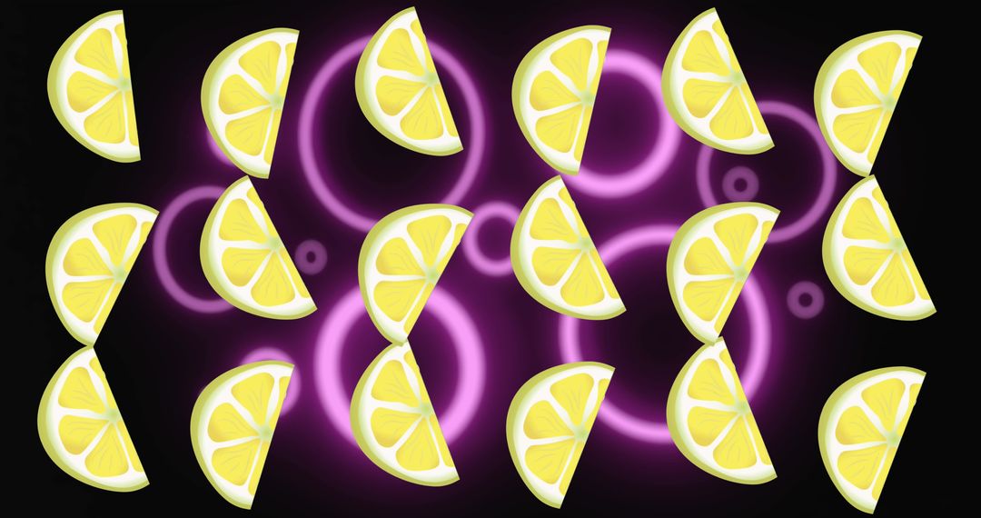 Vibrant Lemon Slices with Neon Effect on Dark Background