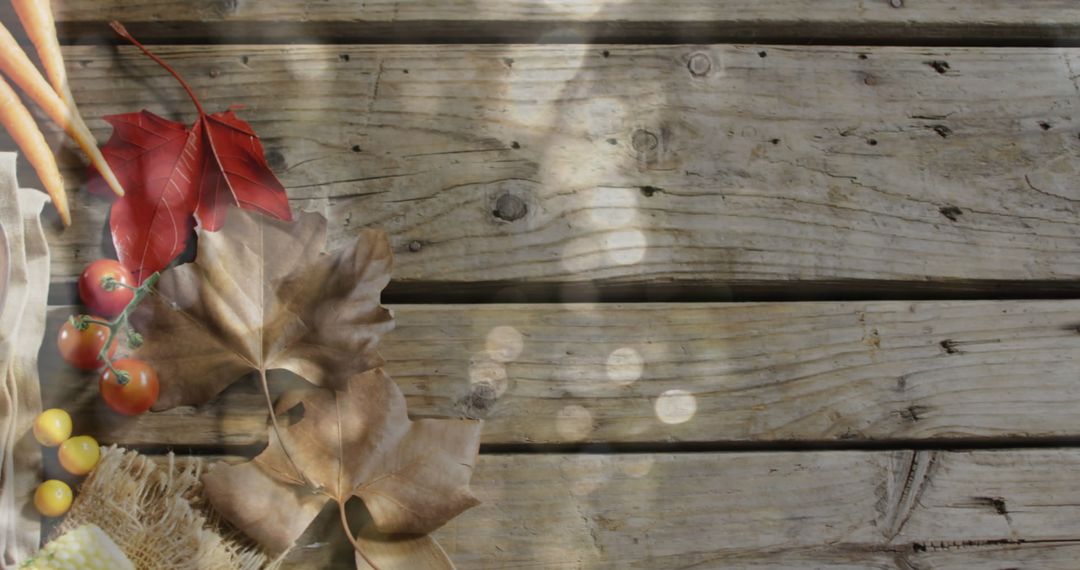 Autumn Harvest Background with Wooden Texture and Leaves