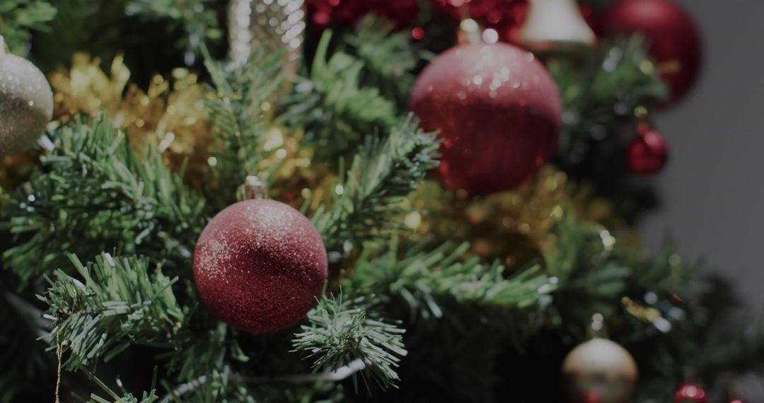 Close-Up of Ornament-Adorned Christmas Tree