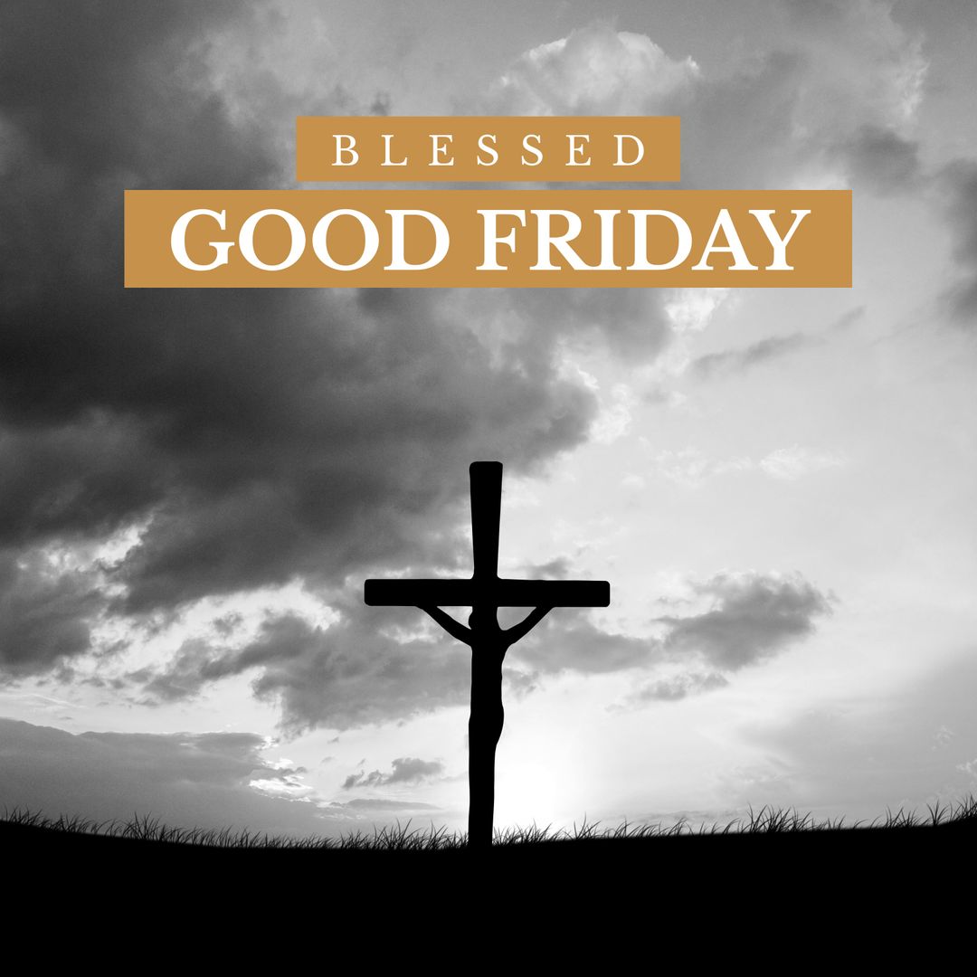 Silhouette of Cross Against Dramatic Sky on Good Friday