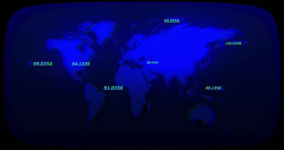Blue World Map on Futuristic Digital Panel with Green Data Metrics