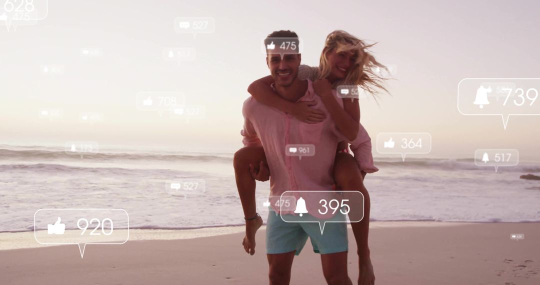 Couple Enjoying Sunset on Beach with Social Media Effects