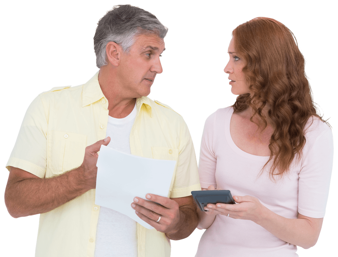 Transparent Mature Couple Examining Finances with Document