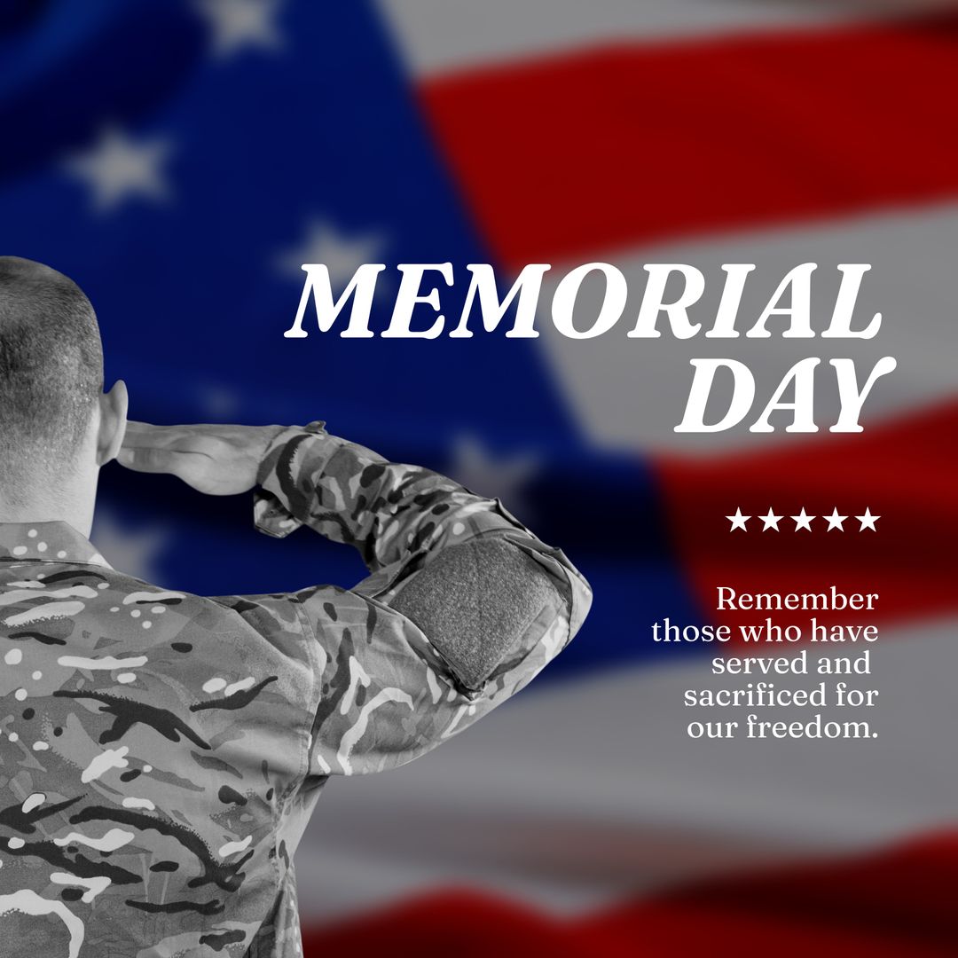 Saluting Soldier with American Flag Commemorates Memorial Day