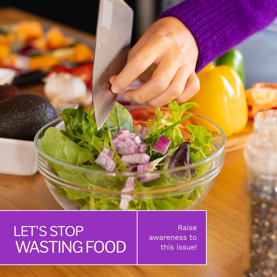 Highlighting Food Waste Awareness Issue with Fresh Salad Preparation