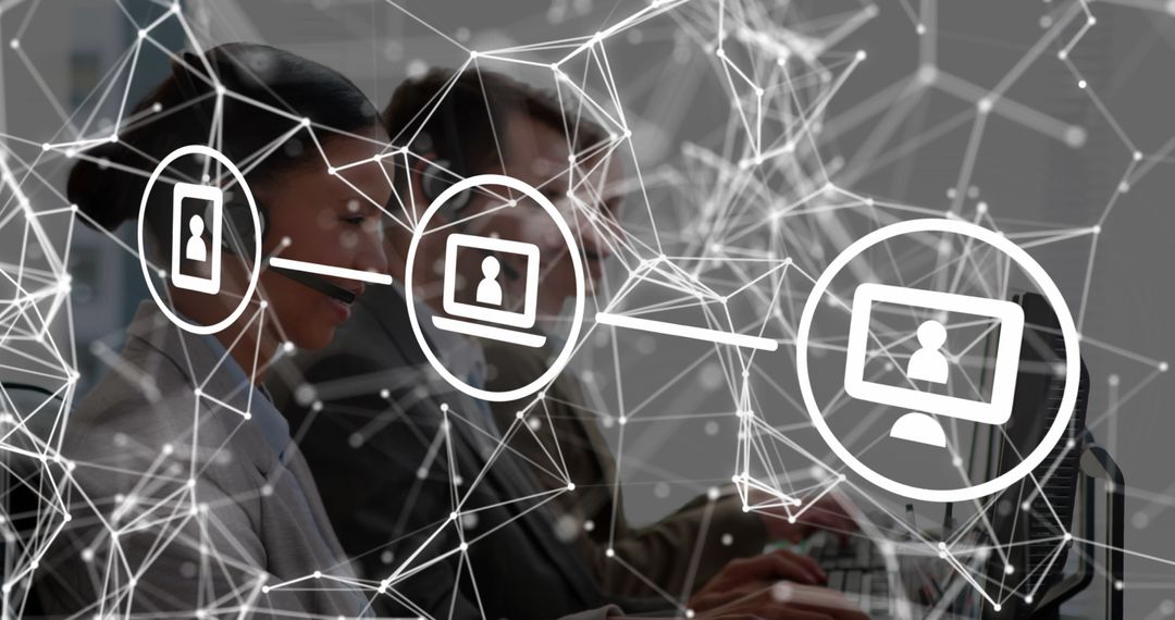 Global Network Interface with Professionals Collaborating Digitally