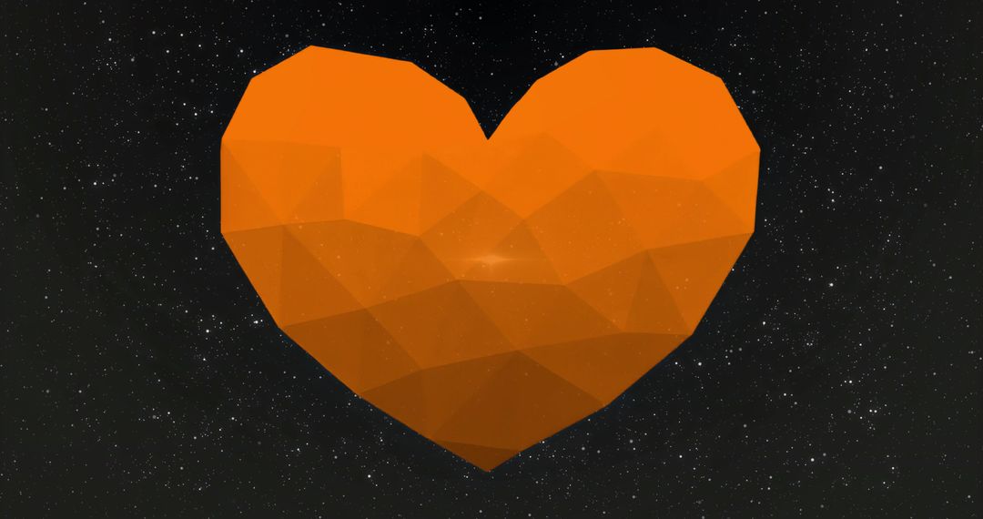 Vibrant Orange Geometric Heart Shape in Starry Space