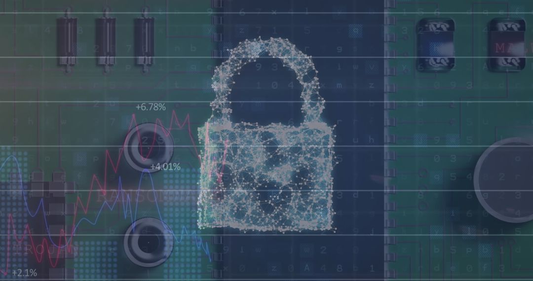 Digital Lock Hologram on Circuit Board with Financial Data