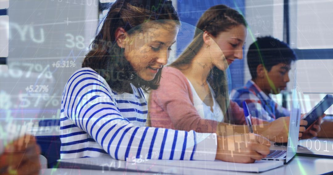 Students Learning Technology With Virtual Data Overlay