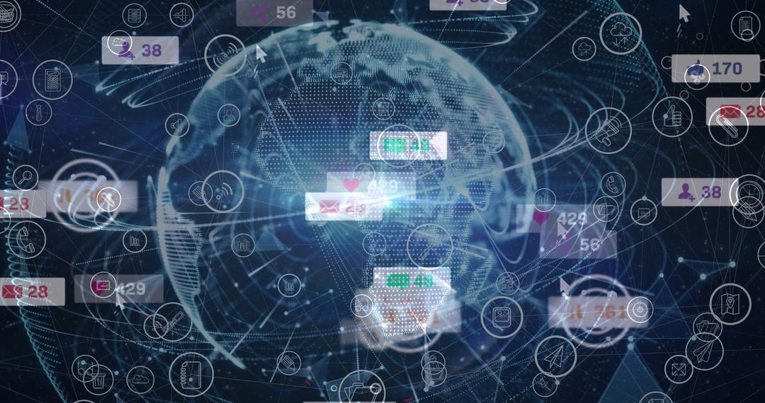 Global Network Concept with Social Media Icons and Analytics