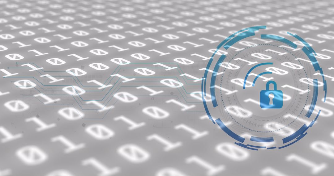 Digital security with padlock over binary code