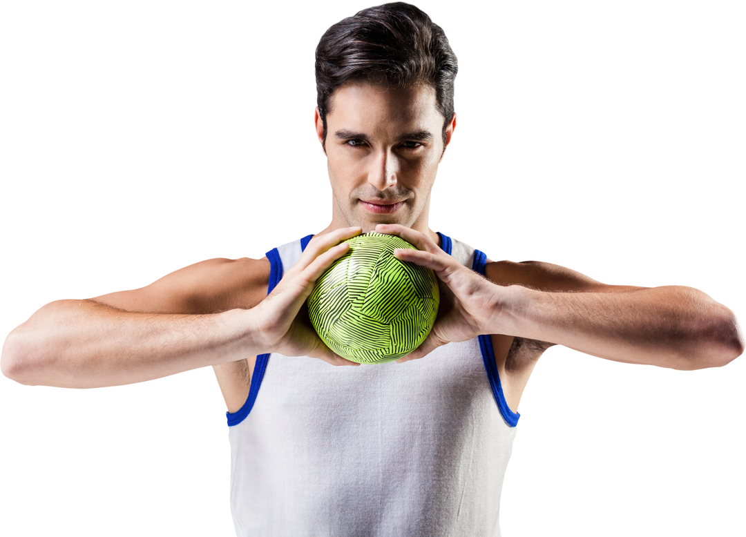 Transparent Athlete Holding Bright Green Ball with Focused Expression - Download Free Stock Images Pikwizard.com