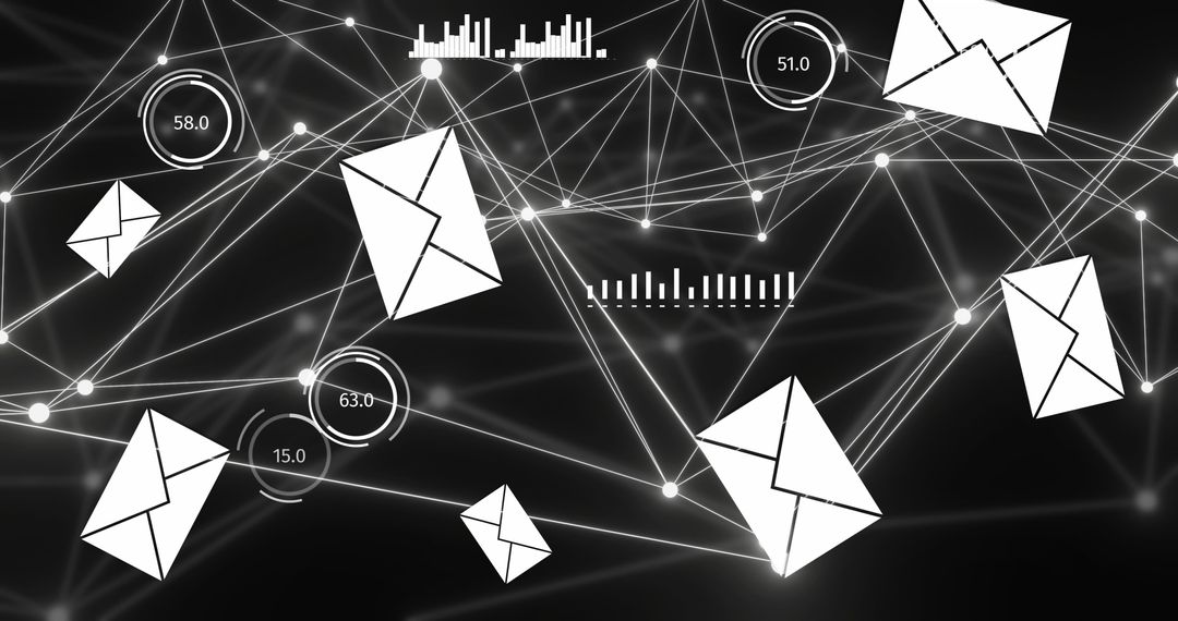 Network of Envelope Icons on Digital Interface Background