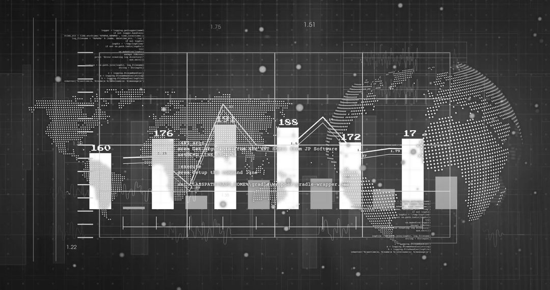 Digital Dashboard with Bar Chart and Global Map Interface