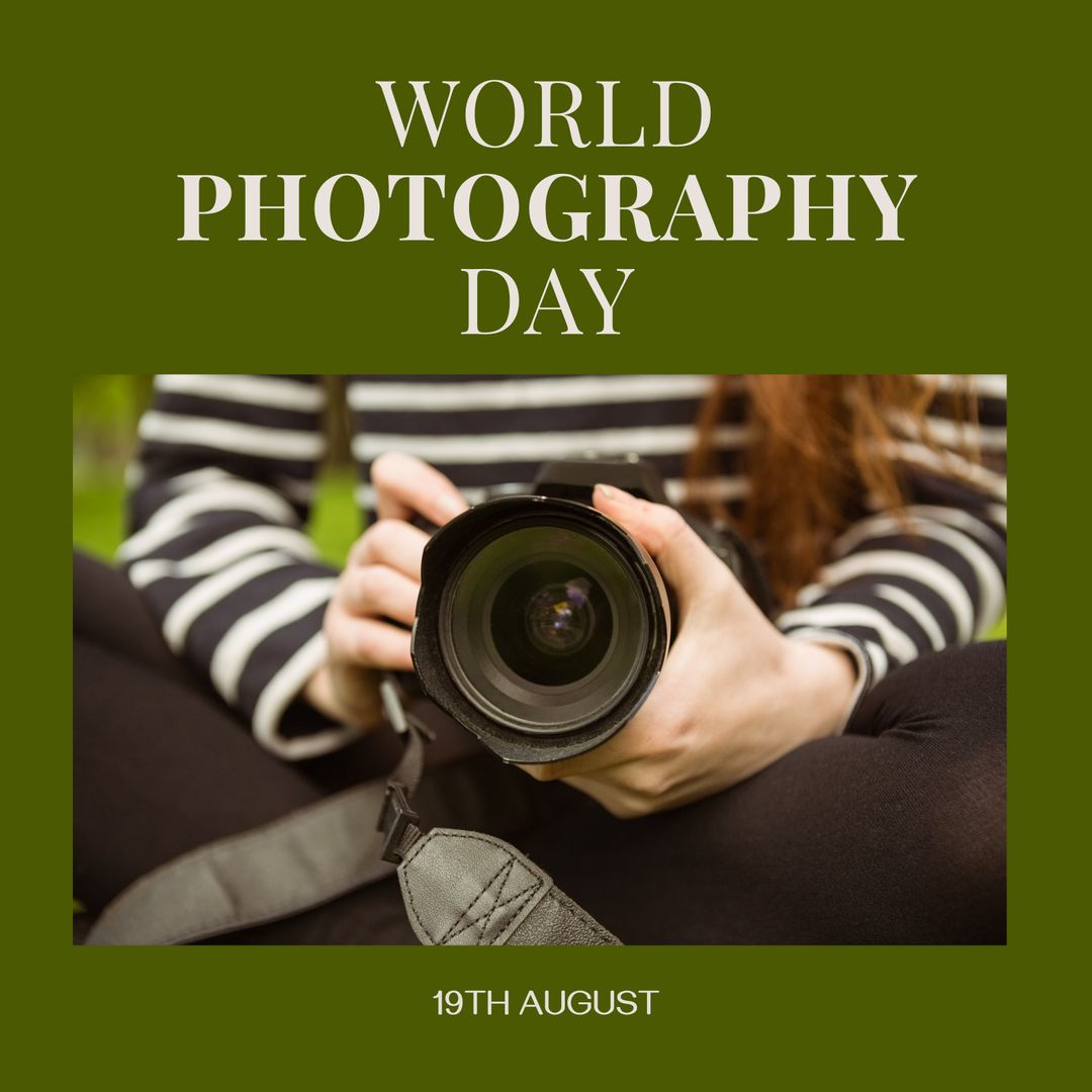 World Photography Day Poster with Woman Holding Camera - Download Free Stock Templates Pikwizard.com