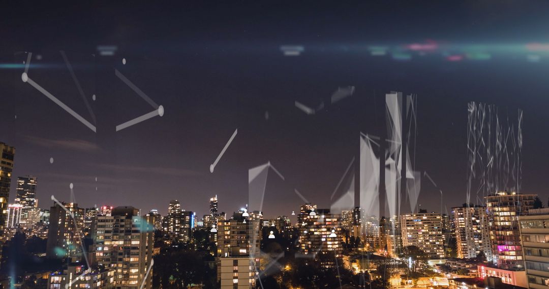 Digital Network Nanoscopic Overlay on Nighttime Cityscape