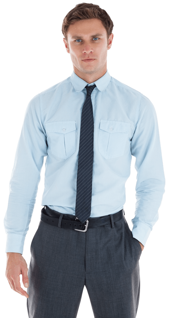 Transparent Young Businessman in Professional Attire with Hand in Pocket