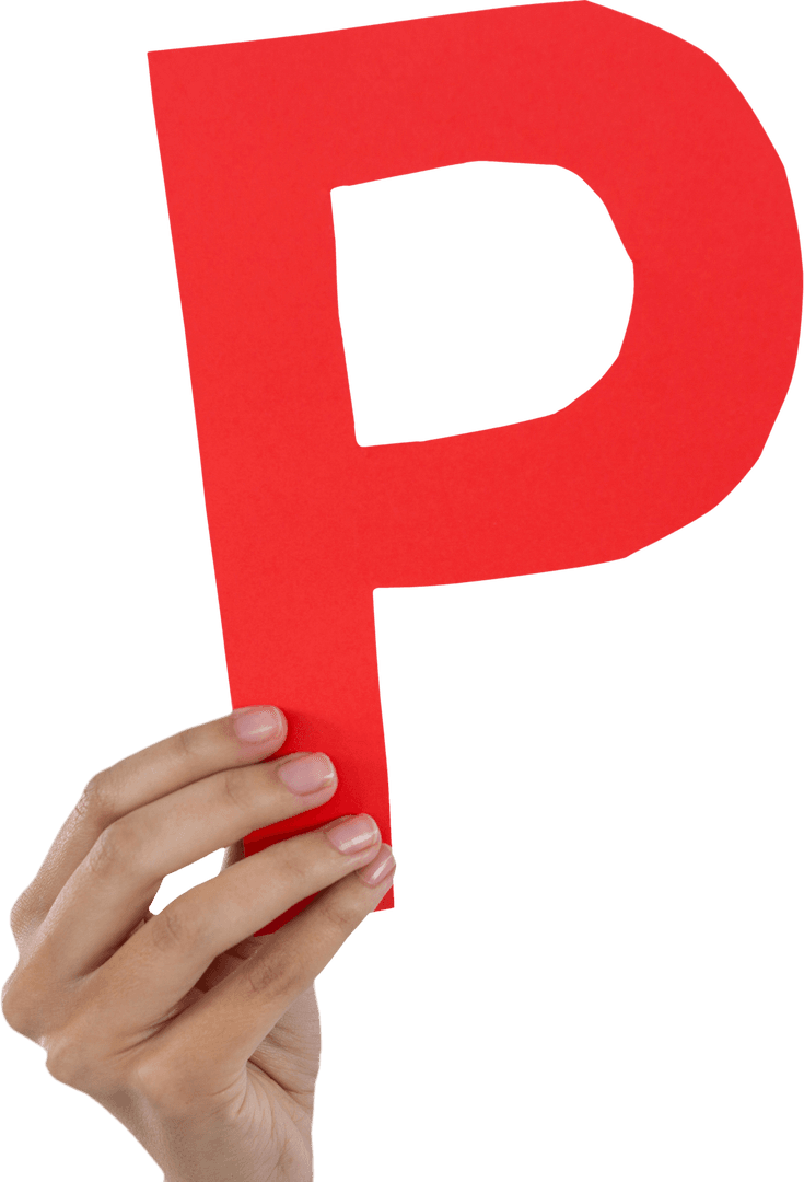 Transparent Hand Holding Red Cardboard Letter P Cutout