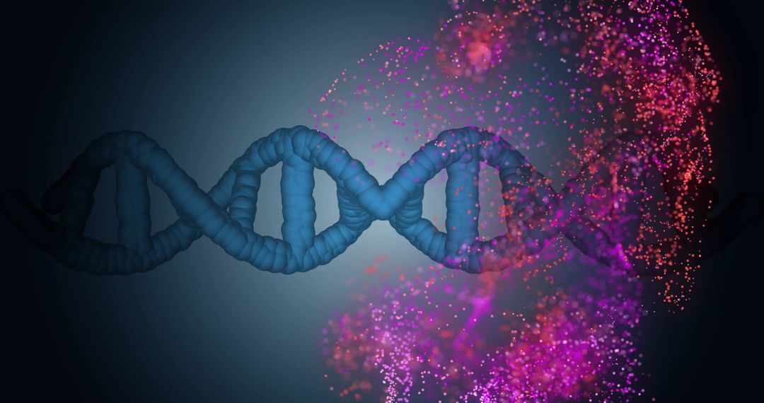 DNA Strand With Glowing Particle Effects Representing Genetics