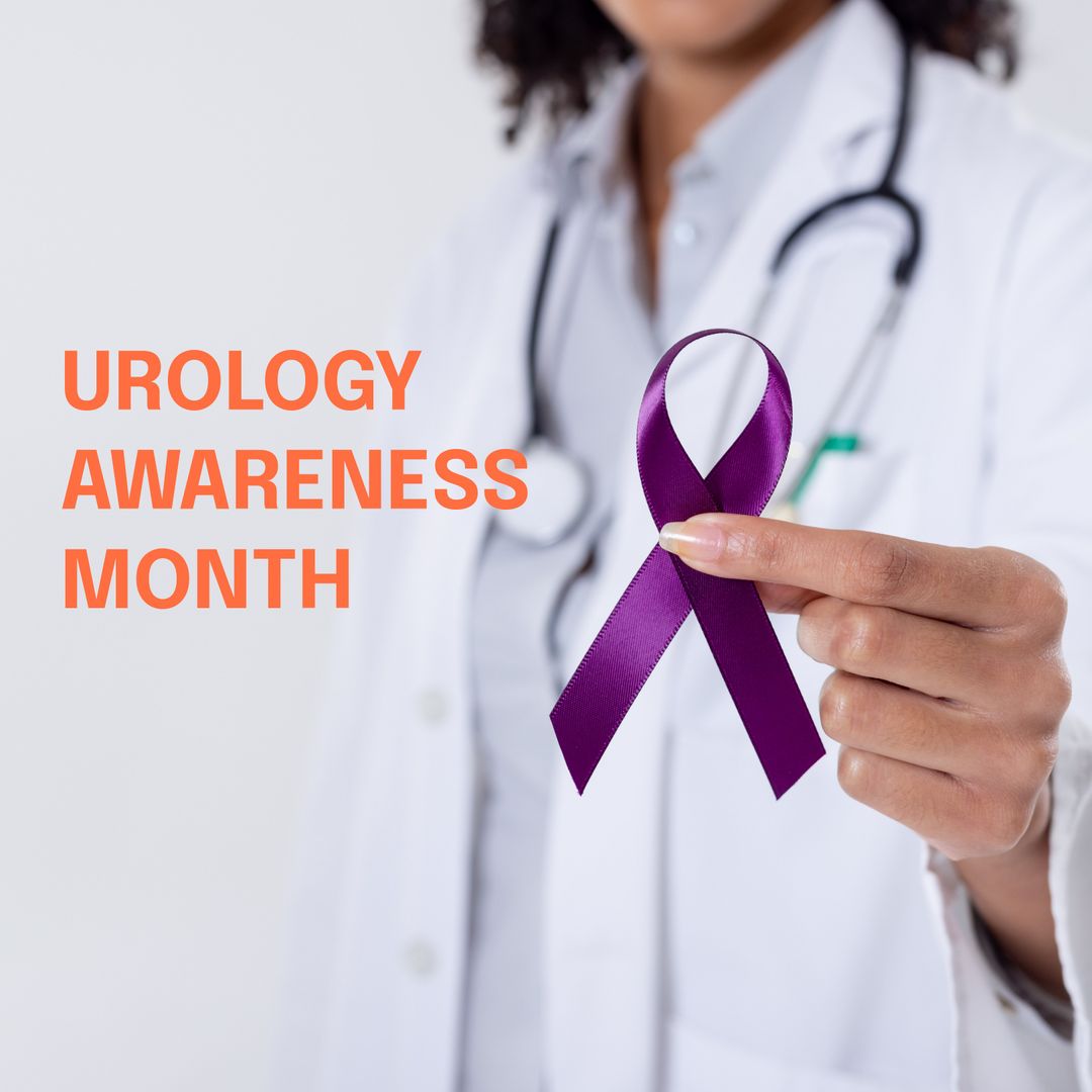 Doctor Promoting Urology Awareness with Purple Ribbon